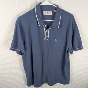 Original Penguin XXL Blue Polo Shirt Men Cotton Short Sleeve Piped Collar Pocket